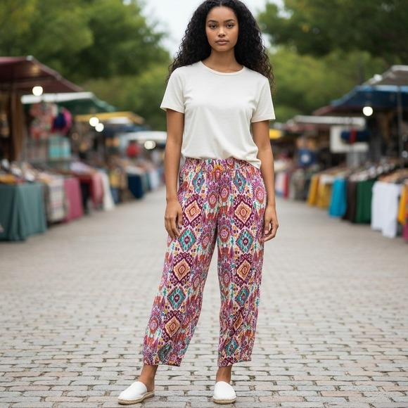Christian Siriano Pants - Christian Siriano Womens XS Linen Blend Palazzo Pant Pull On Boho Resort Artsy